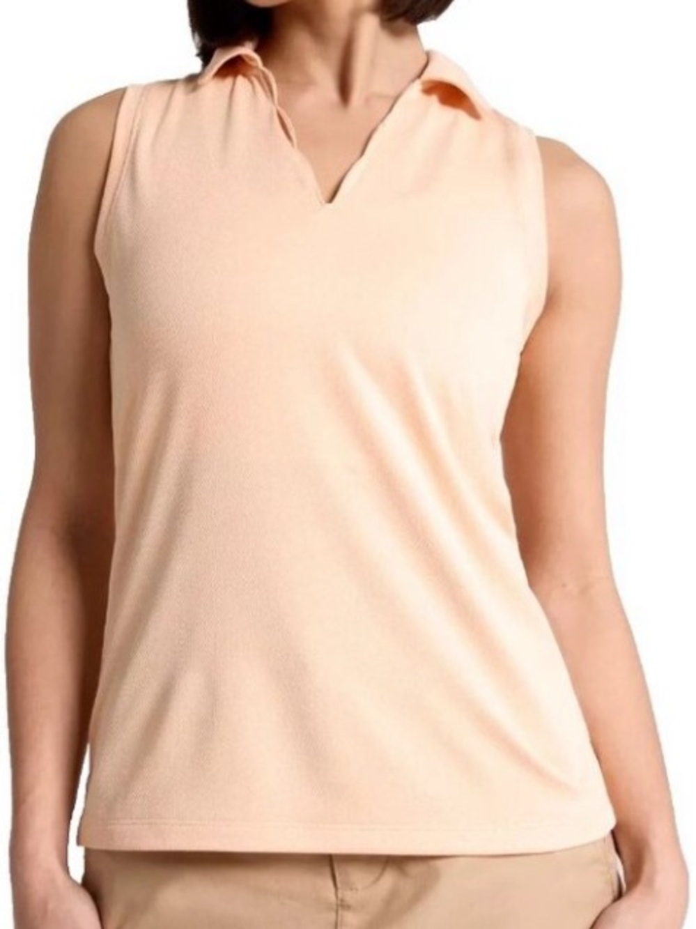 NWT Walter Hagen Peach Scalloped Collared V‑Neck Sleeveless Tank